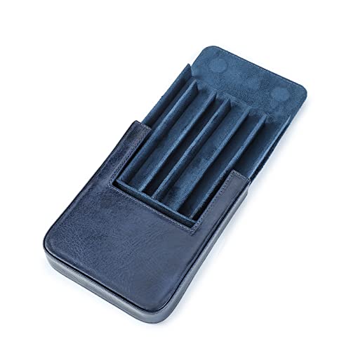 Hiram Leder-Füllfederhalter-Etui für 6 Stifte, Tragbare Leder-Stift-Aufbewahrungsbox mit Verstecktem Magnetischem Schnappverschluss-Design (Blau) von Hiram