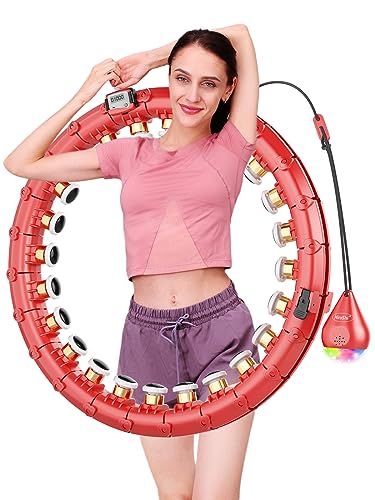 HiroShi Hula Hoop für Erwachsene eine sexy Taille zu Bauen, 24 Abnehmbarer Hula Hoop für die meisten Menschen, Smart Hul Hoop für Fitness und Gewichtsverlust mit Dazzle LED Ball und Zähler (60-115CM) von HiroShi