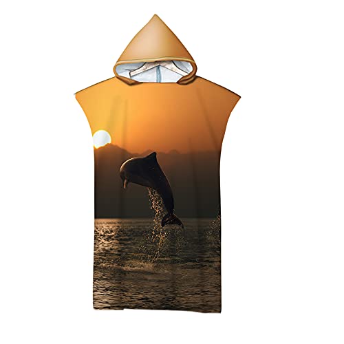 Hiseng Poncho Handtuch Erwachsene Surf Poncho mit Kapuze Strandtücher Schwimmen Strand Poncho für Jugendliche - 3D Tier Drucken Mikrofaser Badeponcho Badetuch (75x110cm,Delphin 11) von Hiseng
