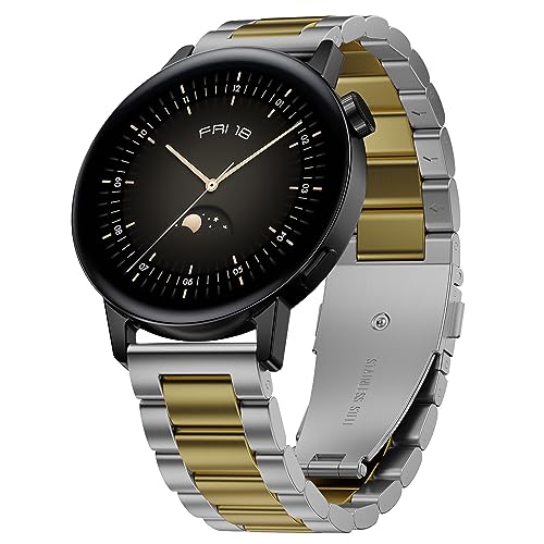 Hiseus Armband Kompatibel mit Huawei Watch GT 3 42mm / GT 3 Pro 43mm / GT 2 42mm, Ersatz Uhrenarmbänder Edelstahl Ersatzarmband Metall Armband Kompatibel mit GT2 / GT3 42mm (Silber/Gold) von Hiseus
