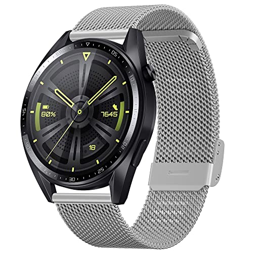 Hiseus Armband Kompatibel mit Huawei Watch GT2/GT3 46mm, Edelstahl Mesh Gewebte Uhrenarmband Kompatibel mit Huawei Watch GT 2/3 PRO 46mm / GT Runner/GT 2e / Watch 3 / Watch 3 Pro (Silber) von Hiseus