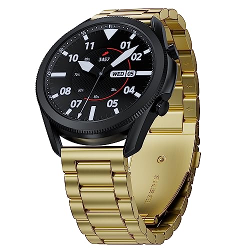 Hiseus Armband Kompatibel mit Samsung Galaxy Watch 3 45mm/ Watch 46mm, Edelstahl Metall Uhrenarmband Strap Kompatibel mit Samsung Gear S3 / Gear S3 Classic Armbänder (Gold) von Hiseus
