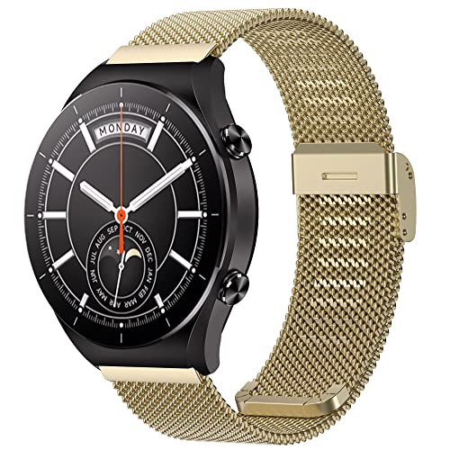 Hiseus Armband Kompatibel mit Xiaomi Watch S1, 22mm Edelstahl Metall Ersatz Armband für Xiaomi Watch S1 / S1 Active/Mi Watch (Gold) von Hiseus