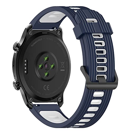 Hiseus Armband für TicWatch Pro 3, 22mm Ersatzarmband SmartWatch Zubehör Weiches Silikon für Ticwatch Pro 3 Armband (blau/weiß) von Hiseus