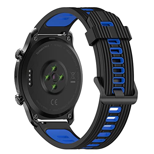 Hiseus Armband für TicWatch Pro 3, 22mm Ersatzarmband SmartWatch Zubehör Weiches Silikon für Ticwatch Pro 3 Armband (schwarz/blau) von Hiseus