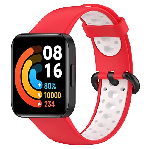 Hiseus Sport Armband Kompatibel mit Xiaomi Mi Watch Lite 2/Redmi Watch 2 Lite/Poco Watch, Breathable Porös Silikon Replacement Armband für Redmi Watch 2/Horloge 2 (Rot/Weiß) von Hiseus