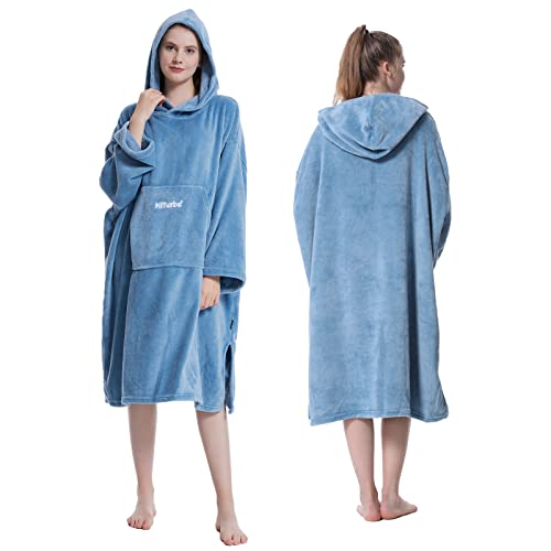 Hiturbo Bademantel, Damen Herren Robe, Unisex, Einheitsgröße, Warmer Weicher Fleece Mogenmantel mit Kaputze, für Strand, Schwimmbad, Zuhause von Hiturbo