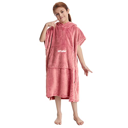 Hiturbo Kinder Wickelmantel, Handtuch Poncho Bademantel Robe mit Kapuze, für Strand, Schwimmen, Surfen, Zu Hause, Rosa von Hiturbo