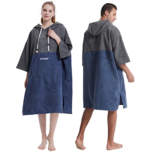 Hiturbo Surf Handtuch Poncho Umziehhilfe - Herren und Damen Changing Robe badeponcho Umkleidehilfe Surfen Strand Grau/Marineblau von Hiturbo