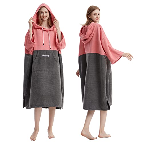 Hiturbo Surf Handtuch Poncho Umziehhilfe - Herren und Damen Changing Robe badeponcho Umkleidehilfe Surfen Strand Rosa/Grau von Hiturbo