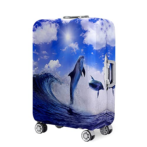 Hixingo Elastisch Kofferhülle Kofferschutzhülle, Delfin Druck Koffer Schutzhülle 3D Staubdichte Reisekoffer Hülle Trolley Case Schutzhülle Reisegepäckabdeckung (L (26-28 Zoll),Ozean) von Hixingo