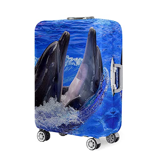 Hixingo Elastisch Kofferhülle Kofferschutzhülle, Delfin Druck Koffer Schutzhülle 3D Staubdichte Reisekoffer Hülle Trolley Case Schutzhülle Reisegepäckabdeckung (XL (30-32 Zoll),Blau) von Hixingo