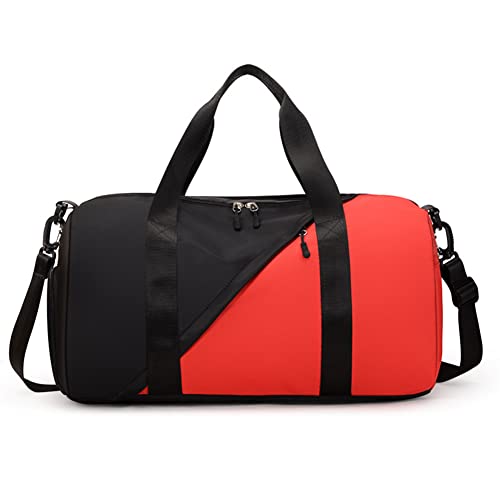 Hixingo Sporttasche mit Schuhfach für Damen und Herren, Große Wasserdicht Reisetasche Leichte Fitnesstasche für Schwimmtasche Gym Sport Fitness Reisen (25x20x47cm,rot schwarz) von Hixingo