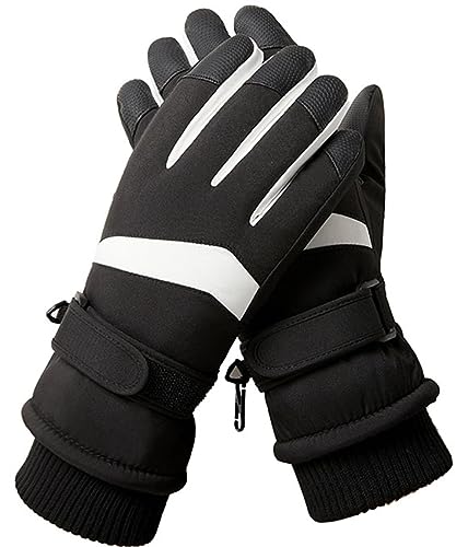 Hjkiopc Damen Ski Handschuhe Winter Winddicht Wasserdicht Schnee Touchscreen Thermal Handschuhe Warme verdickte Handschuhe mit Fleece für Skifahren Laufen Radfahren Wandern (Schwarz) von Hjkiopc