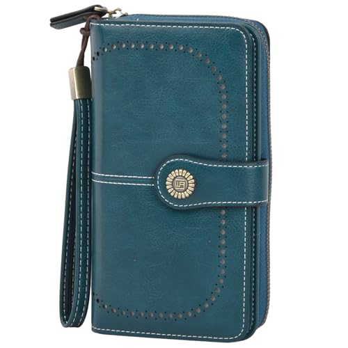 HoaaiGo Geldbörse Damen, Portemonnaie Damen, Geldbeutel Damen Groß, RFID Blocking Portemonnaie, Kapazität Leder Clutch mit Kartenfächer für Frauen von HoaaiGo