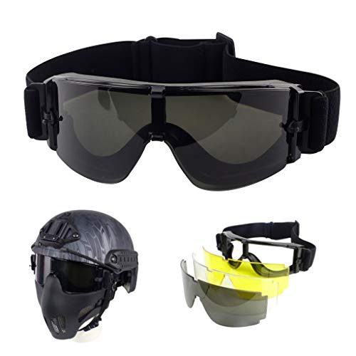 Hodeacc Taktische Schutzbrille, Airsoft,Sicherheitsbrille Anti-UV, Outdoor-Schießbrille mit 3 austauschbaren Gläsern für Outdoor-Sport,Schießen,Jagd,Paintball, Reiten von Hodeacc