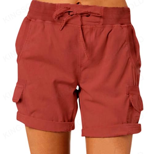 High Waist Ladies Casual Loose Shorts, Womens Shorts Dressy Casual, 2024 Spring Hiking Outdoor Lounge Shorts (2XL,Brick Red) von Hohny