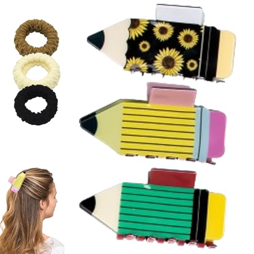 Hohny Pencil Hair Claw Clip, 3D Pencil Hair Clip for Teacher, Teacher Hair Clips, Fun Teacher Hair Accessories (3Pcs-C) von Hohny