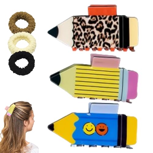 Hohny Pencil Hair Claw Clip, 3D Pencil Hair Clip for Teacher, Teacher Hair Clips, Fun Teacher Hair Accessories (3Pcs-D) von Hohny