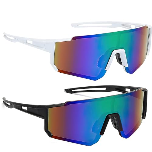 Hojalis 2 Stück Polarisiert Fahrradbrille, Sportbrille-Sonnenbrille, UV400 Schutzbrille, Fahrradbrille Winddicht, Sport Sonnenbrille für Outdooraktivitäten Wie Radfahren Laufen Klettern Autofahren von Hojalis