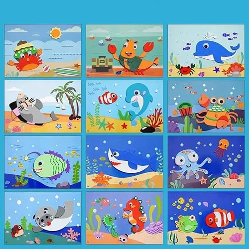 Hokuto Cartoon Eva Aufkleber Spielzeug, 12 Stück Dreidimensionale Aufkleber Kinder Handgefertigte Materialien Paket DIY (Ozean) von Hokuto