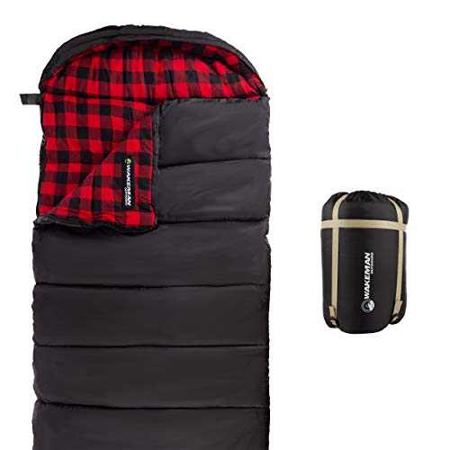 Wakeman Unisex-Erwachsene XL 3 Jahreszeiten Schlafsack mit Tragetasche (schwarz) Outdoors Schlafsack-32F Bewertet Umschlag-Stil mit Kapuze für Outdoor Camping, Rucksackreisen und Wandern, X-Large von Wakeman