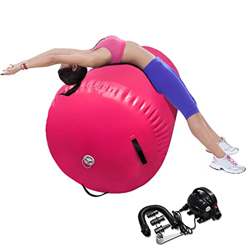 Air Rolle Turnen Aufblasbare Gymnastik Training Zylinder Tumbling Rolle Air Barrel Yoga Roll mit Pumpe(Rosa,120x60cm) von HomeSun