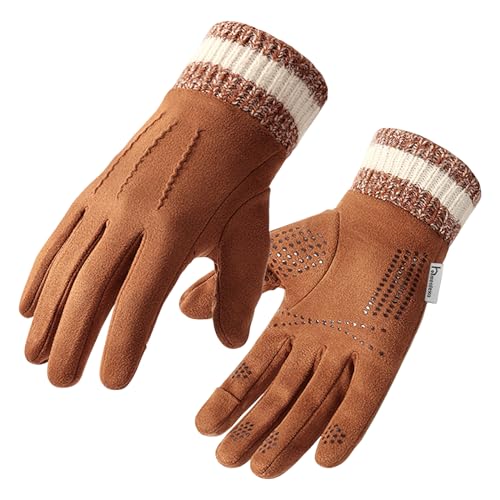 Homealexa Handschuhe Winterhandschuhe Thermohandschuhe Strick Fingerhandschuhe Sport Gloves Warm Winddicht Outdoor mit Futter für Ski Radfahren Damen(XL, Kamel) von Homealexa