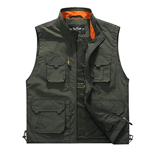 Homeilteds Outdoor Casual Herren Weste Multi-Taschen Reißverschluss Jacken Ärmellose Männliche Fotografie Angeln Militär Herren Tourismus Drift Westen Waistcoat (Color : Army Green, Size : 5XL) von Homeilteds