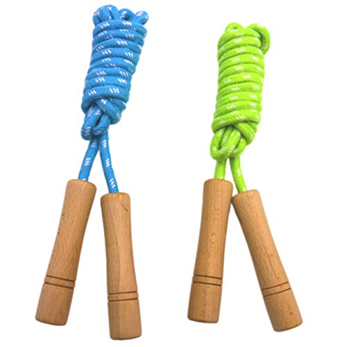 Homello Verstellbare Springseil für Kinder, Springen Seil mit Holzgriff und Baumwollseil, ideal für Fitness Training/Spiel/Fett Brennen Übung - 260cm (Blau + Grün, 2 Stück) von Homello