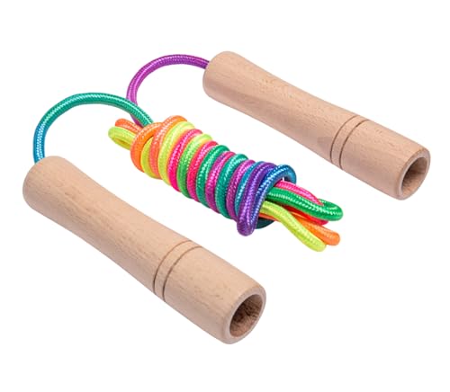 Homello Verstellbare Springseil für Kinder, 260cm Springen Seil mit Holzgriff und Regenbogen-Springseil, ideal für Fitness Training/Spiel/Fett Brennen Übung von Homello