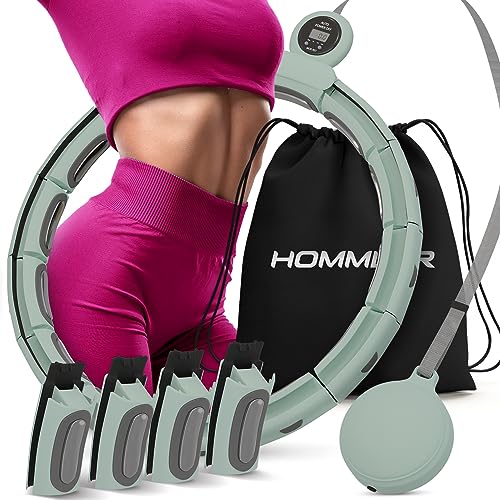 Hommler Smart Hula Hoop Reifen Erwachsene, Smart Hula Hoop Leise mit Zähler, Fitness Hula Hoop mit Gewicht Kugel, Hula Hoop Reifen Grün von Hommler