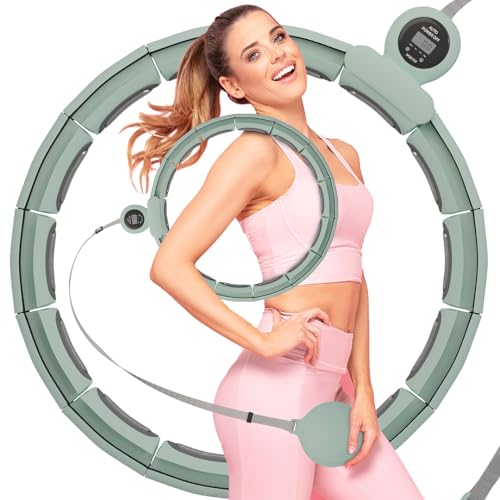 Hommler Smart Hula Hoop Reifen Erwachsene, Smart Hula Hoop Leise mit Zähler, Fitness Hula Hoop mit Gewicht Kugel, Hula Hoop Reifen zum Abnehmen Grün von Hommler