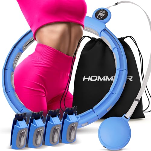 Hommler Smart Hula Hoop Reifen Erwachsene Smart Hula Hoop Leise mit Zähler Fitness Hula Hoop mit Gewicht Kugel Hula Hoop Reifen zum Abnehmen Blau von Hommler