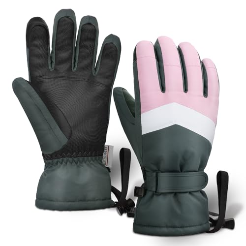 Homord Winterhandschuhe für Herren & Damen, Wasserdicht Skihandschuhe Winter Warm Schnee Handschuhe mit Touchscreen für Skifahren,Snowboarden,Schneeschlitten,Eislaufe (L (größe 8-8.5), Rosa/Grau) von Homord