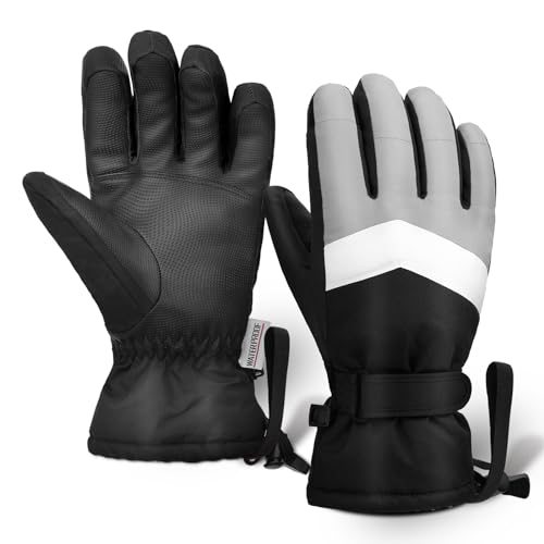 Homord Winterhandschuhe für Herren & Damen, Wasserdicht Skihandschuhe Winter Warm Schnee Handschuhe mit Touchscreen für Skifahren,Snowboarden,Schneeschlitten,Eislaufe (XL (größe 8.5-9), Grau/Schwarz) von Homord