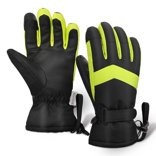 Homord Winterhandschuhe für Herren & Damen, Wasserdicht Skihandschuhe Winter Warm Schnee Handschuhe mit Touchscreen für Skifahren,Snowboarden,Schneeschlitten,Eislaufe (XS (größe 6-6.5), Schwarz/Grün) von Homord