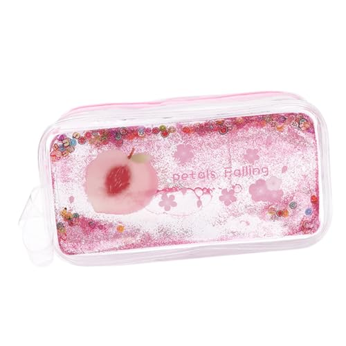 Homoyoyo PVC Stiftemäppchen mit Pfirsichmuster Große Kapazität Transparentes Glänzendes Federmäppchen mit Mehreren Fächern Robustes Schreibwarenetui für Schule und Reise Rot von Homoyoyo