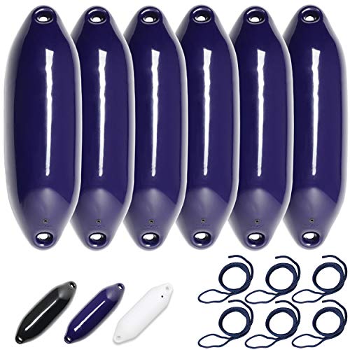 HonuNautic 6er Set Fender incl. Fenderleinen | U-Serie | Farbe: Blau | Größe: Ø 10 x L 33 cm | Boot & Yacht Stegfender, Langfender von HonuNautic