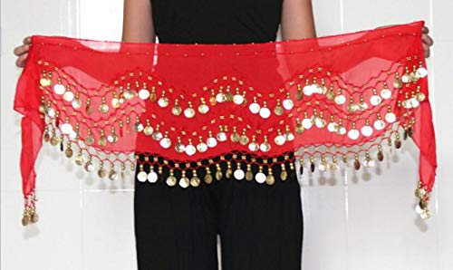 HorBous Bauchtanz Chiffon-Hüfttuch Bauchtänzerin Kostüme für Frauen 5 Farben (rot) von HorBous