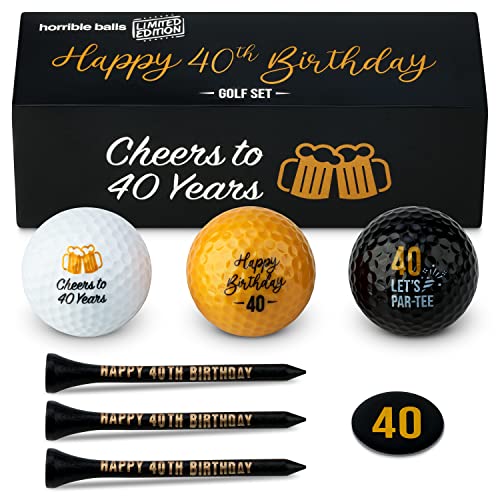 Horrible Balls Golf-Geburtstags-Geschenk-Set – 40., 50., 60., 70. – perfektes Golfgeschenk für Sie oder Ihn (40. Geburtstag) von Horrible Balls