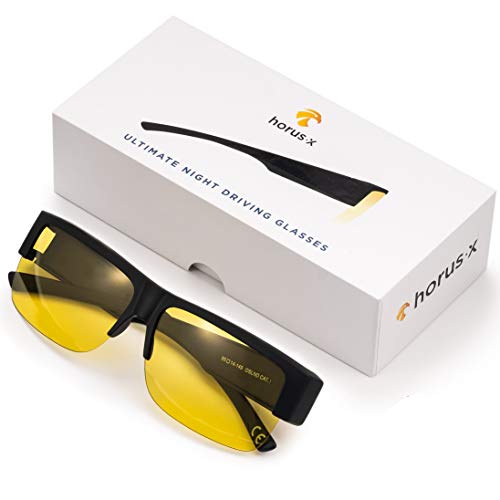 Brille für Nachtfahrten für Männer und Frauen - Nachtfahrbrille für brillenträger - Blendschutzbrille - Fahrsicherheit – Augenermüdung von Horus X