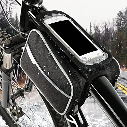 Hosi Fahrrad-Frontrahmentasche, Fahrrad-Motorrad-Lenkertasche, Robust und Langlebig, mit Sichtbarem 6-Zoll-Handy-Bildschirm für den Outdoor-Einsatz von Mountainbike-Fahrrädern (Schwarz) von Hosi