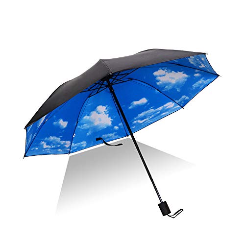 Hosoncovy Blue Sky Faltschirm Doppelschicht Winddichter Anti-UV-Sonnenschutz 100CM Kompakter Regenschirm für Frauen Männer von Hosoncovy