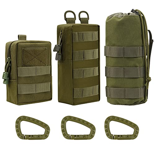 Taktische Hüfttaschen 3 Pack Molle Tasche Kompakte Tactical Molle Pouche EDC Pouch Militär Kompakt Gürteltasche Multifunktional Bauchtasche mit 3 Haken für Camping Wandern Radfahren Klettern (grün) von Hossom