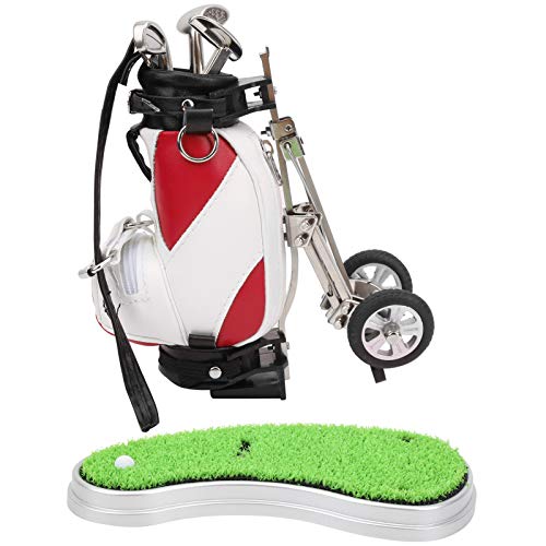 Hosuho Desktop-Golf-Stift-Set, 3 Kugelschreiber und Mini-Tasche, Golf-Stift-Tasche aus Zinklegierung mit Sockel (rot-Weiss) von Hosuho