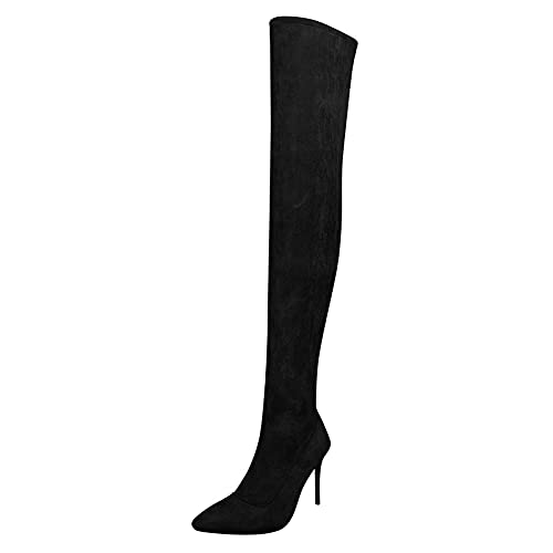 Hotberry Damen Overknee Stiefel Langschaftstiefel Frauen Stiefel Kaschmir Elastische Lange Stiefel Spitze High Heel Stiefel Overknee-Stiefel Winter- und Herbststiefel Damenschuhe von Hotberry