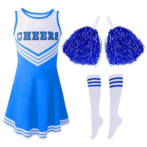 Hotfiary Mädchen Cheerleader Uniform Outfits Kleinkind Cheerleading Kleid Sets mit Cherleading Pom Poms Knielange Socken von Hotfiary