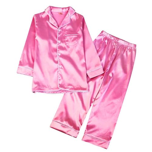 Hotfiary Satin Pyjamas Set Schlafanzüge für Kinder Mädchen Jungen Langarm Button Down Nachtwäsche 2 Stück seidige Nachtwäsche Sets für 3-14T von Hotfiary