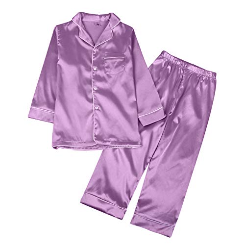 Hotfiary Satin Pyjamas Set Schlafanzüge für Kinder Mädchen Jungen Langarm Button Down Nachtwäsche 2 Stück seidige Nachtwäsche Sets für 3-14T von Hotfiary
